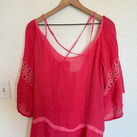 Sunday St. Tropez Blouse Women's M/L Linen Pullover Tunic Top Gauze Pink - Picture 8 of 9